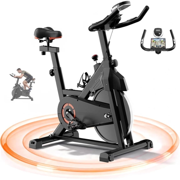 USLIM Exercise Bike for Home, Adjustable Stationary Bike with Silent Belt Drive, Brake Pad, Upgraded Comfortable Seat, Tablet & Water Bottle Holder, 330LB Capacity, Black