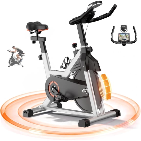 USLIM Exercise Bike for Home, Magnetic Stationary Bike with Silent Belt Drive, Brake Pad, Upgraded Seat, 330LB Capacity, Gray