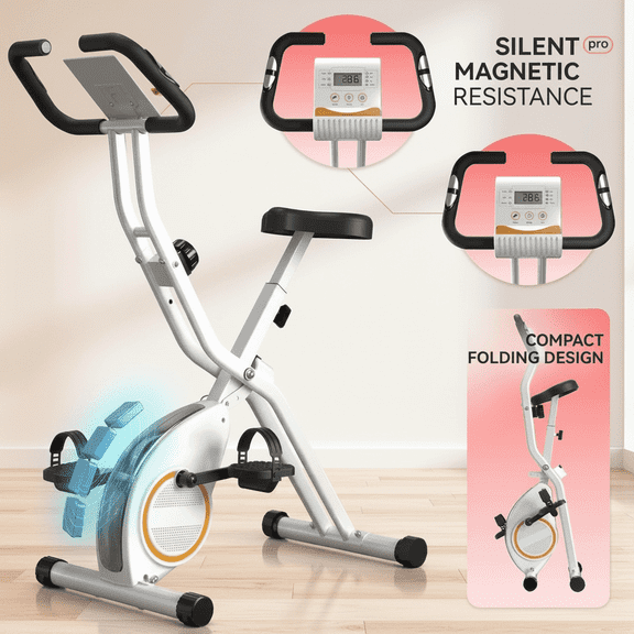 USLIM Foldable 5-in-1 Exercise Bike for Home, Stationary Upright Bike with 16-Level Magnetic Resistance, LCD Monitor, Quiet Operation, 300 lb Weight Capacity
