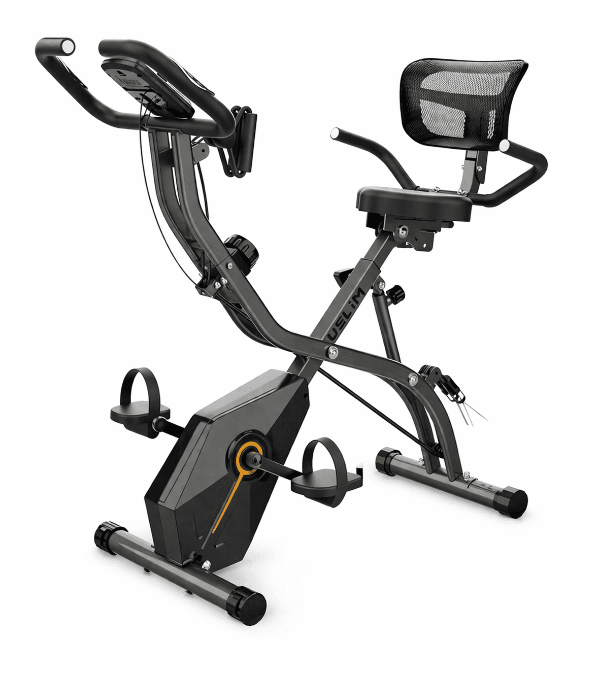 USLIM Foldable 5-in-1 Exercise Bike with Wide Seat and Backrest, Quiet Stationary Bike with 16-Level Magnetic Resistance, 300 lb Capacity