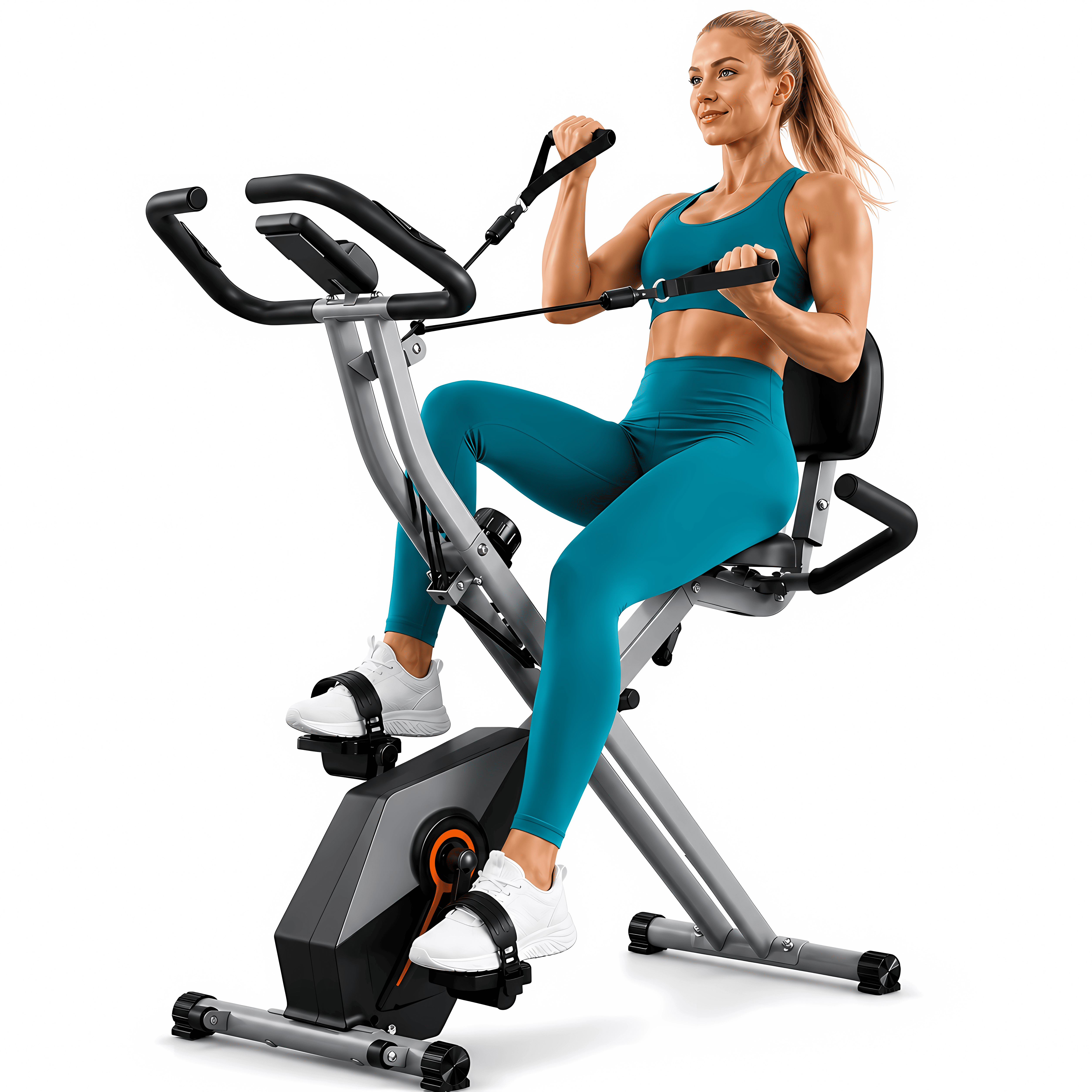 USLIM Foldable Exercise Bike for Home, Stationary Bikes for  Cardio Workout with 16-Level Resistance, Resistance Bands, LCD Monitor, 300 lb Capacity