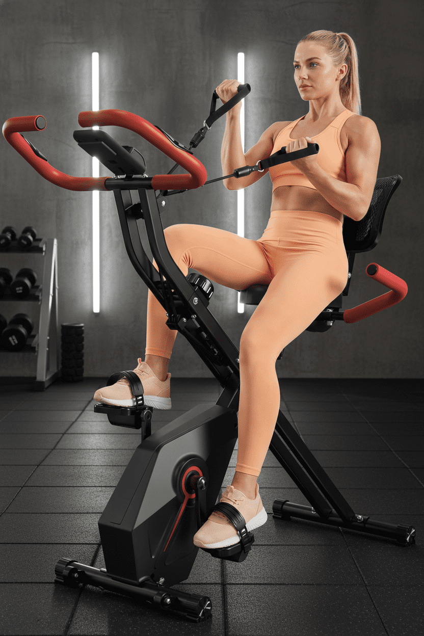 USLIM Foldable Exercise Bike for Home, Quiet Stationary Bike with Backrest, Resistance Bands, Heart Rate Monitor, 300 lb Capacity