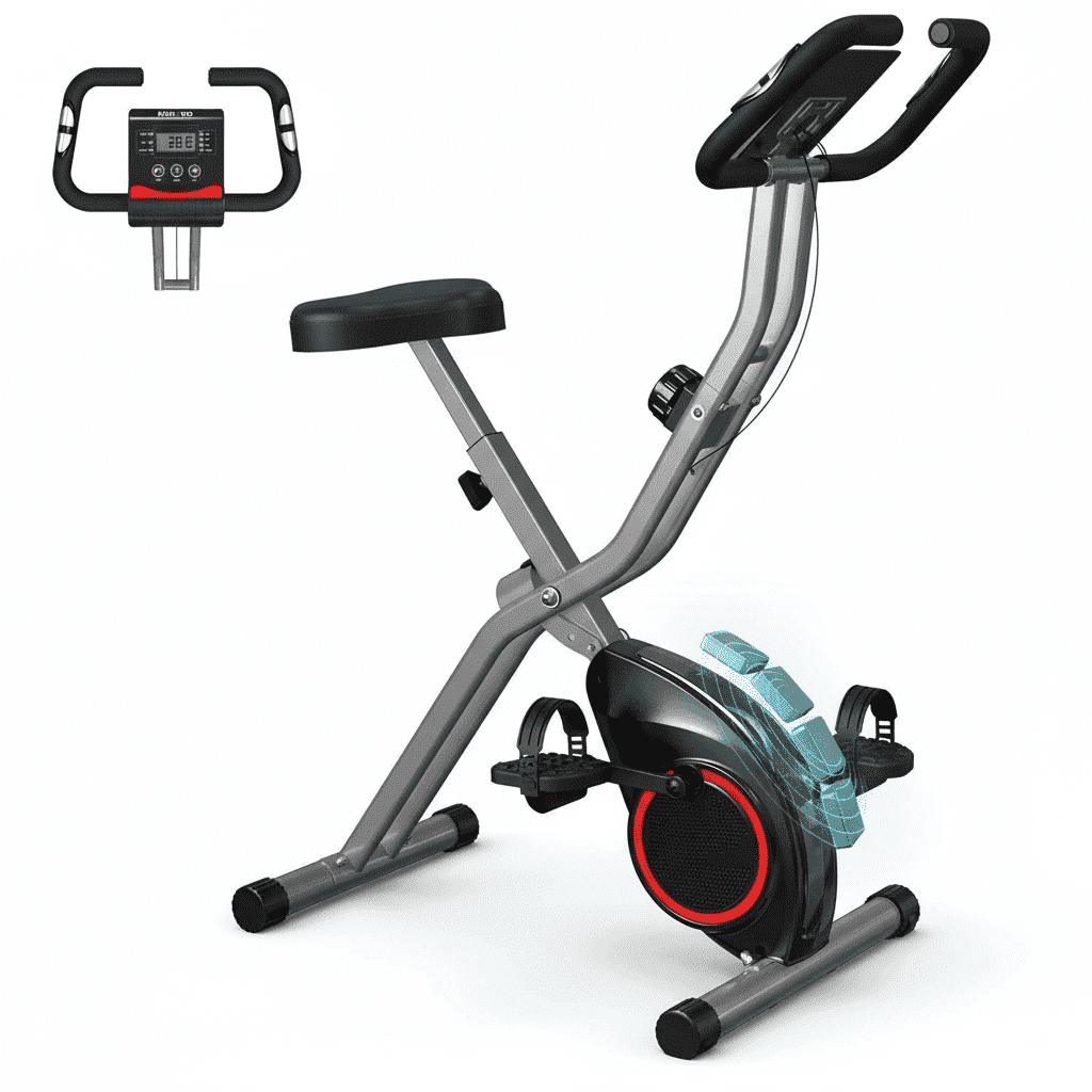 USLIM Foldable Exercise Bike for Small Apartments, Stationary Bikes for Home Workout with 16-Level Magnetic Resistance, LCD Monitor, 260 lb Capacity