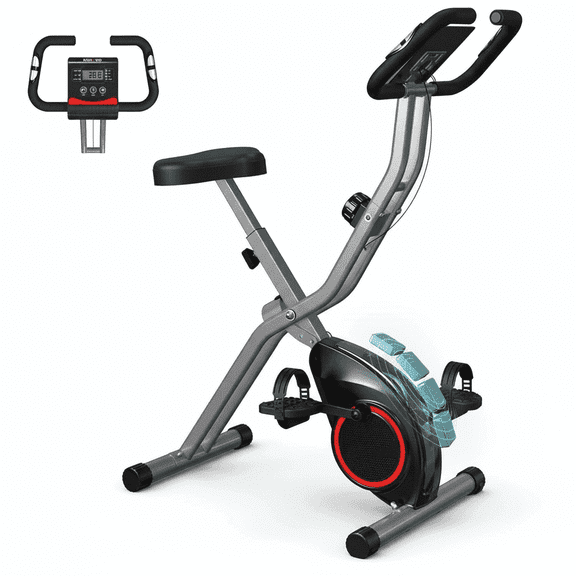 USLIM Foldable Exercise Bike for Small Apartments, Stationary Bikes for Home Workout with 16-Level Magnetic Resistance, LCD Monitor, 260 lb Capacity
