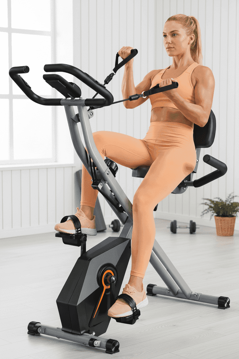 USLIM Foldable Exercise Stationary Bike for Small Apartments, Indoor Portable Cycling Bike with Resistance Bands, 300 lb Capacity
