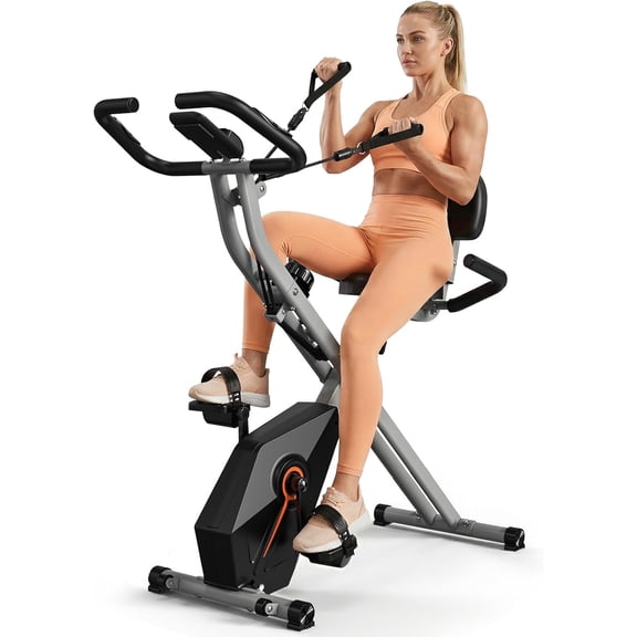 USLIM Foldable Magnetic Exercise Bike for Home 5.5lb Flywheel, Arm Bands, Heart Rate Monitor, 300LB Capacity, Ultra-Quiet