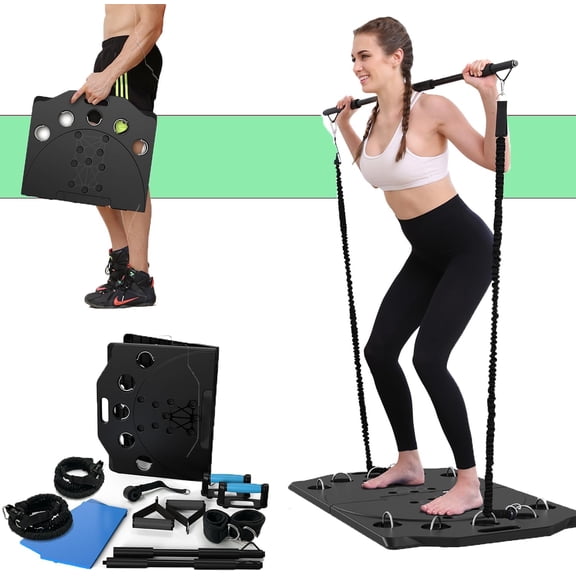 USLIM Foldable Push Up Board, 15-in-1 Portable ABS Pushup Board for Men & Women, Pilates Bar Kit with Latex Resistance Bands, Home Exercise Equipment