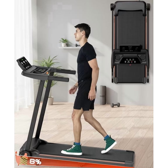 USLIM Under Desk Treadmill for Walking and Jogging, Folding Walking Pad with 8% Incline, 3.5HP Motor, LED Display, 400 lb Capacity