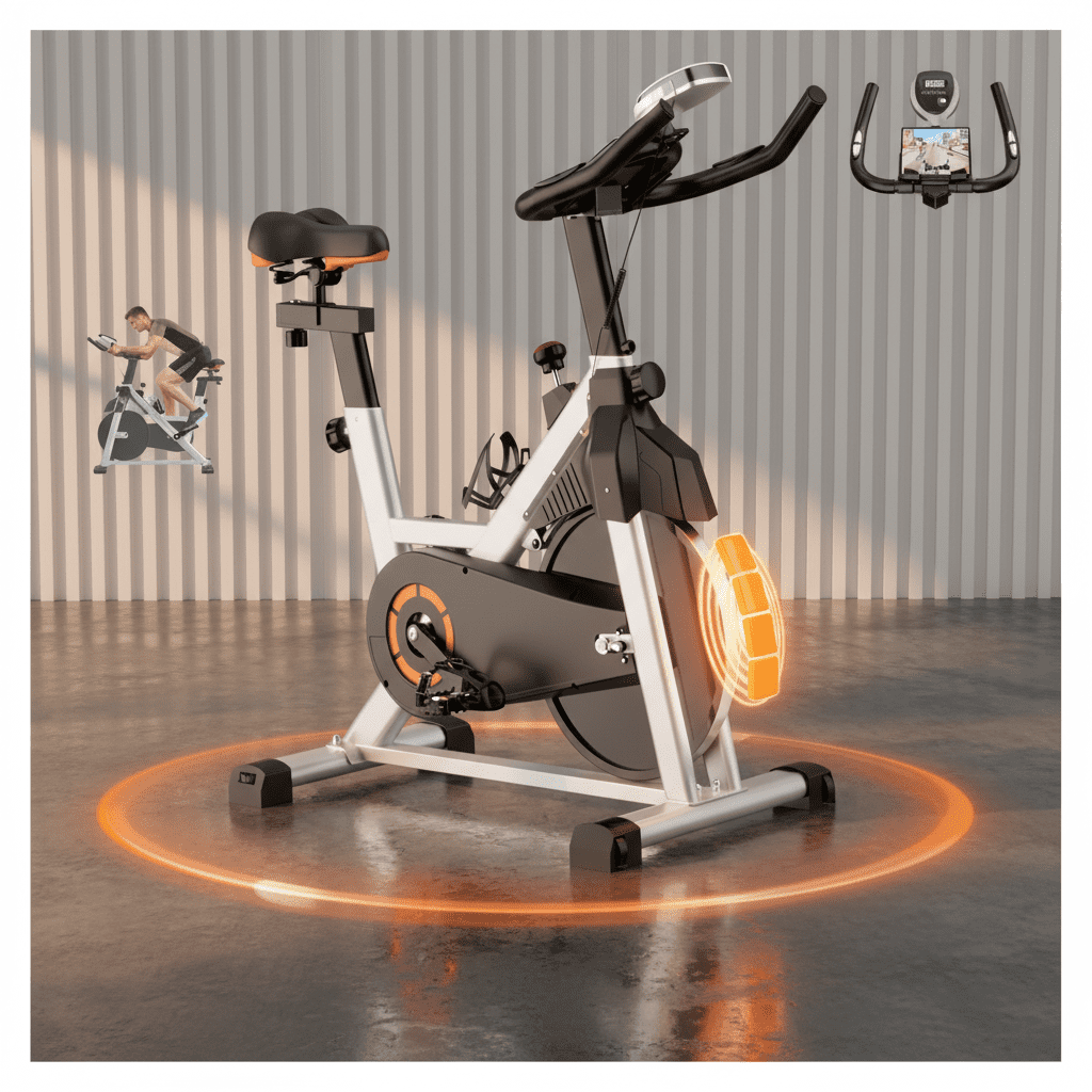 USLIM Home Magnetic Stationary Bike, Quiet Exercise Bike with Silent Belt-Drive System, Brake Pad, Comfort Seat, 330 lb Capacity, Gray