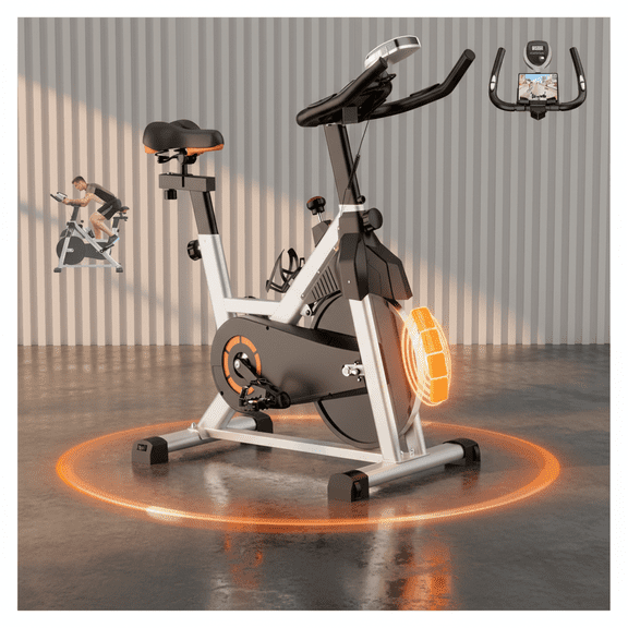 USLIM Home Magnetic Stationary Bike, Quiet Exercise Bike with Silent Belt-Drive System, Brake Pad, Comfort Seat, 330 lb Capacity, Gray