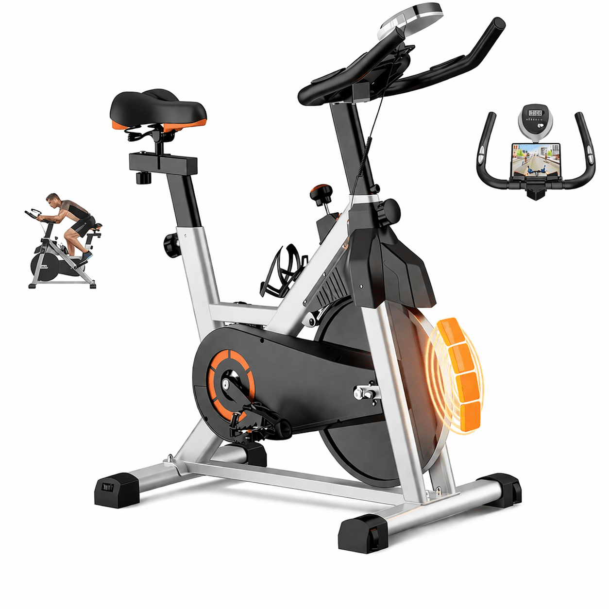 USLIM Magnetic Exercise Bike for Home, Silent Belt-Drive Stationary Bike with Brake Pad, Comfort Seat, 330 lb Capacity, Gray