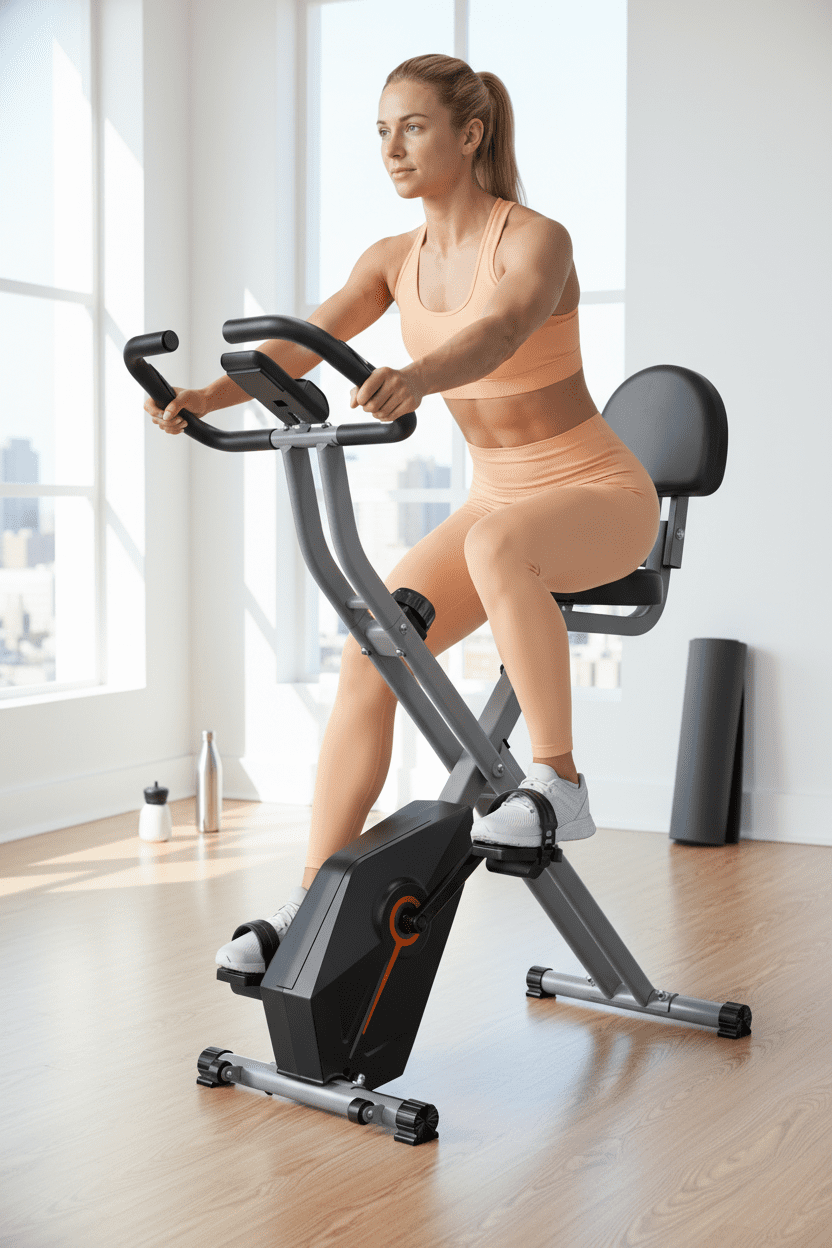 USLIM Quiet Foldable Exercise Bike for Home, Stationary Workout Bike with 16-Level Resistance, LCD Monitor, Pulse Tracking, 300 lb Capacity