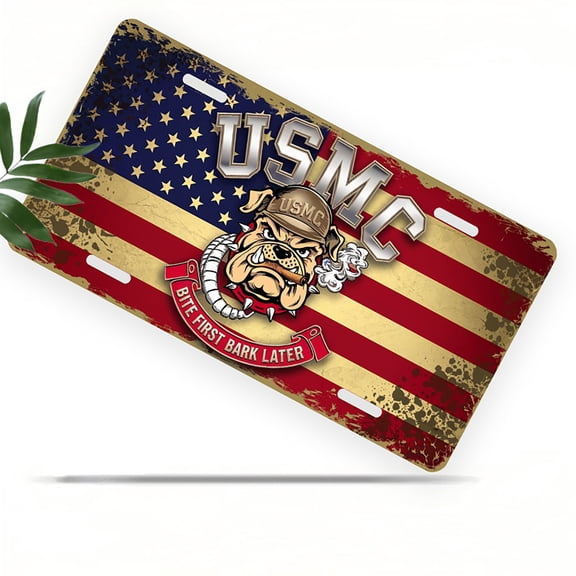 USMC Bulldog Emblem Front License Plate, Metal License Plate, Funny Standard Plates Personalized Novelty Decorative For Men/Women/Boys/Girls Car 6×12 Inch