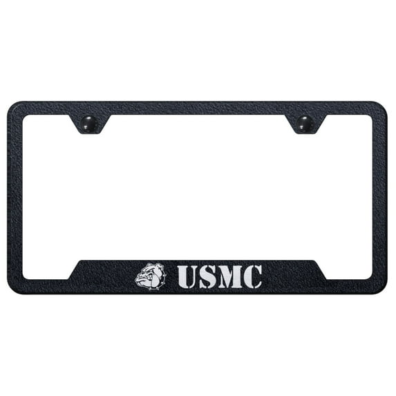 USMC Bulldog Head Laser Etched Logo Cut-Out License Plate Frame (Rugged Black)