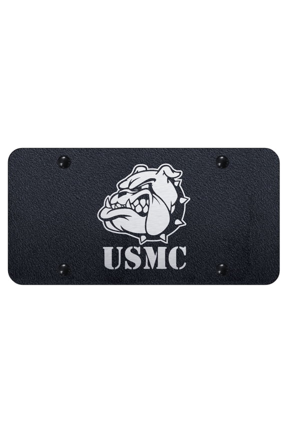 USMC Bulldog Head Laser Etched Logo License Plate (Rugged Black)