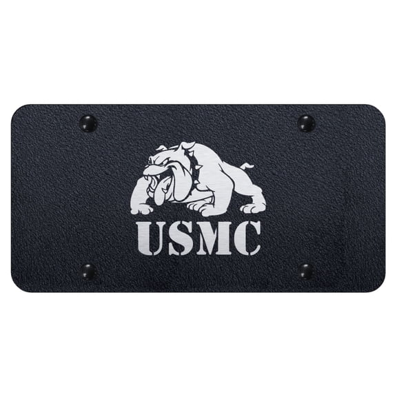 USMC Bulldog Laser Etched Logo License Plate (Rugged Black)
