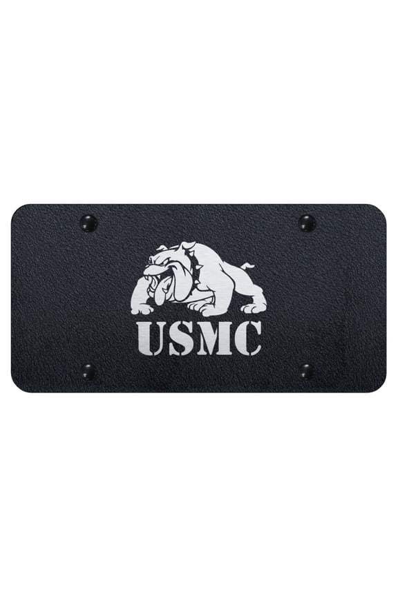 USMC Bulldog Laser Etched Logo License Plate (Rugged Black)
