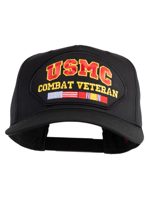 USMC Combat Veteran Patched Solid Cotton Twill 5 Panel Prostyle Snap Cap - Black OSFM