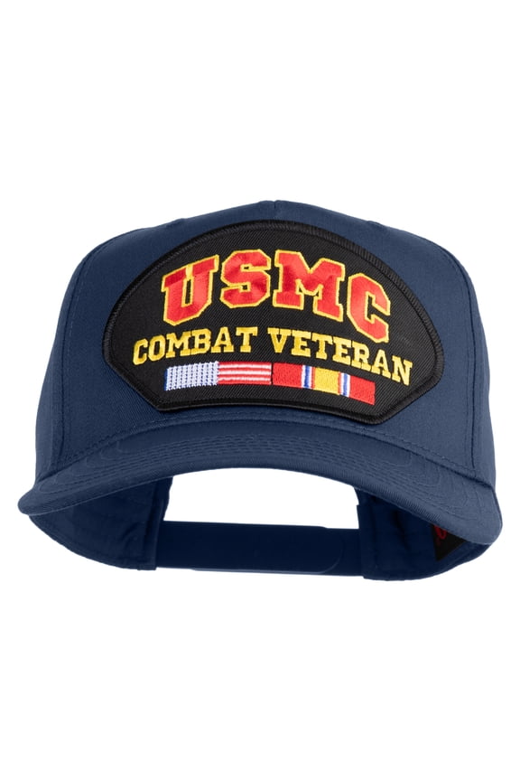 USMC Combat Veteran Patched Solid Cotton Twill 5 Panel Prostyle Snap Cap - Navy OSFM