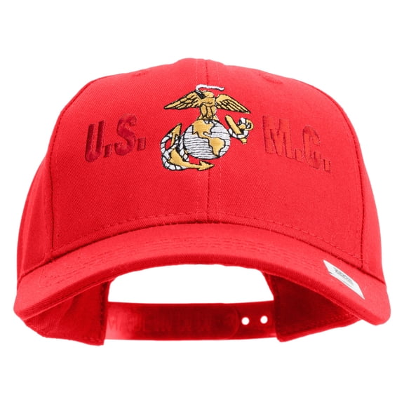 USMC Design Embroidered 6 Panel Structured Cotton Twill Cap Made in USA - Red OSFM