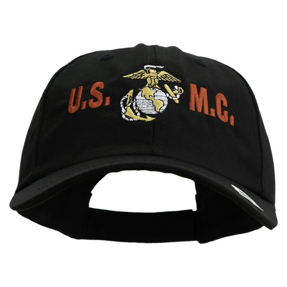 USMC Design Embroidered 6 Panel Unstructured Cotton Twill Cap Made in USA - Black OSFM