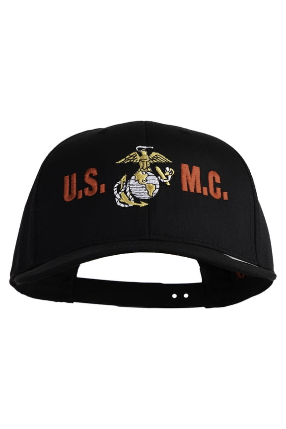 USMC Design Embroidered Solid Cotton Twill Pro Style Cap - Black OSFM