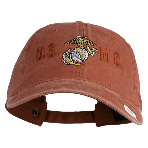 USMC Design Embroidered Washed Solid Pigment Dyed Cotton Twill Brass Buckle Cap - Red OSFM