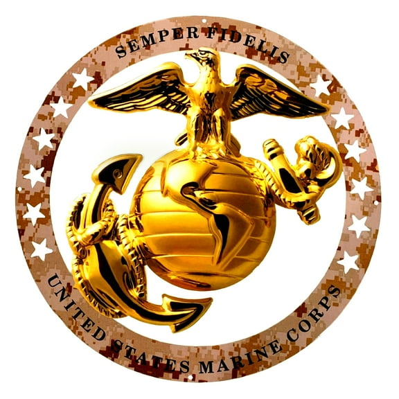 USMC Enlisted Round Large Wall Emblem Desert Camouflage 19"x19" Marine Corps Semper FI