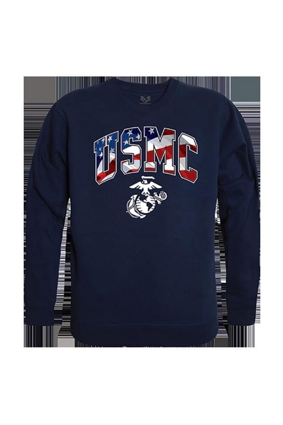 USMC Flag Letter Graphic Crewneck Sweatshirt, Navy - Large