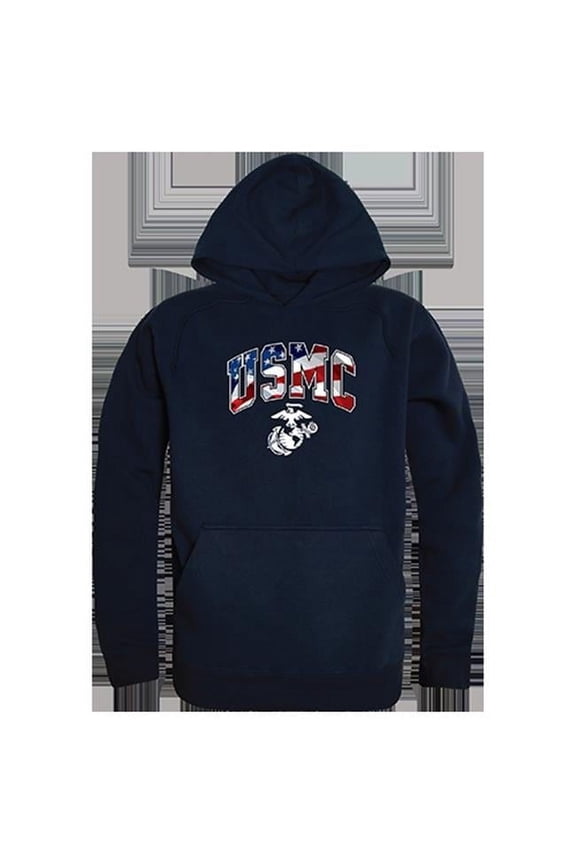 USMC Flag Letter Graphic Pullover Sweatshirt, Navy - Medium
