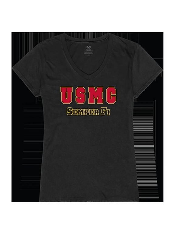 USMC Graphic V-Neck T-Shirts, Black - Large
