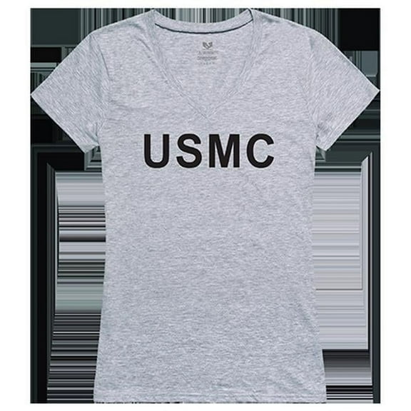 USMC Graphic V-Neck T-Shirts, Heather Grey - Small