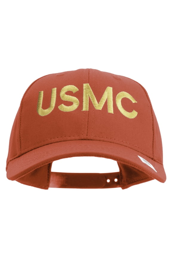 USMC Letter Embroidered 6 Panel Structured Cotton Twill Cap Made in USA - Red OSFM