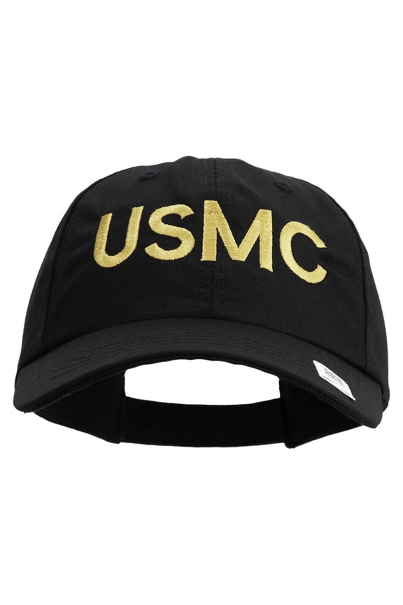 USMC Letter Embroidered 6 Panel Unstructured Cotton Twill Cap Made in USA - Black OSFM