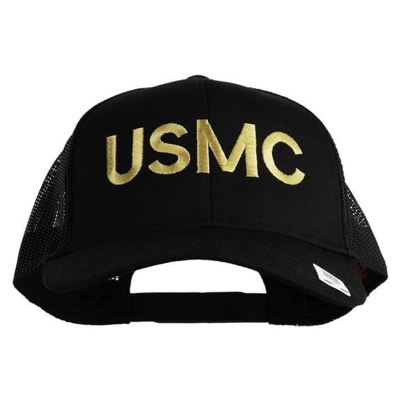 USMC Letter Embroidered Solid Cotton Twill Mesh Prostyle Cap - Black OSFM