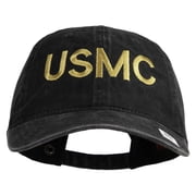 USMC Letter Embroidered Washed Solid Pigment Dyed Cotton Twill Brass Buckle Cap - Black OSFM