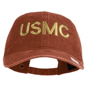 USMC Letter Embroidered Washed Solid Pigment Dyed Cotton Twill Brass Buckle Cap - Red OSFM