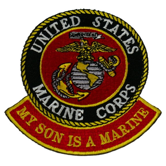 USMC MY SON IS A MARINE PATCH EGA EAGLE GLOBE ANCHOR PROUD PARENT STEP MOM DAD