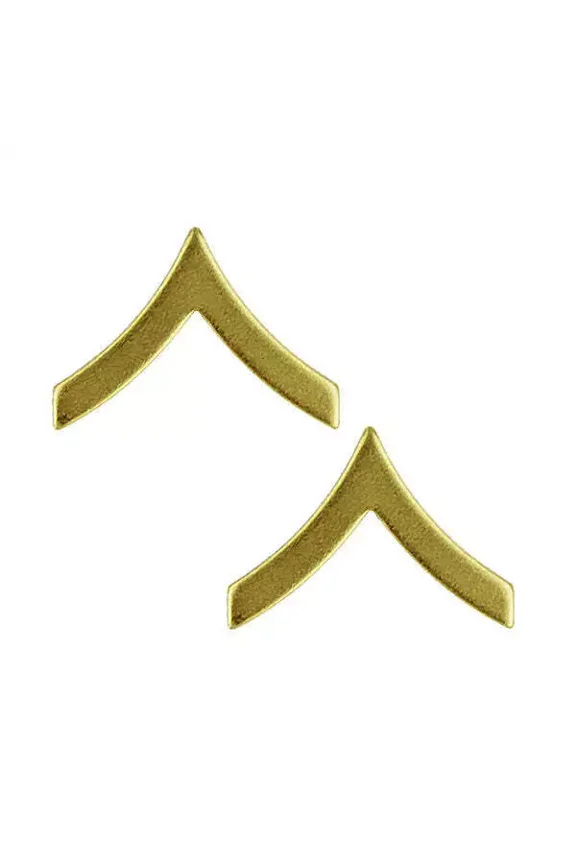 USMC Marine Corps Chevron Satin Gold PFC Private 1st Class-2 pc
