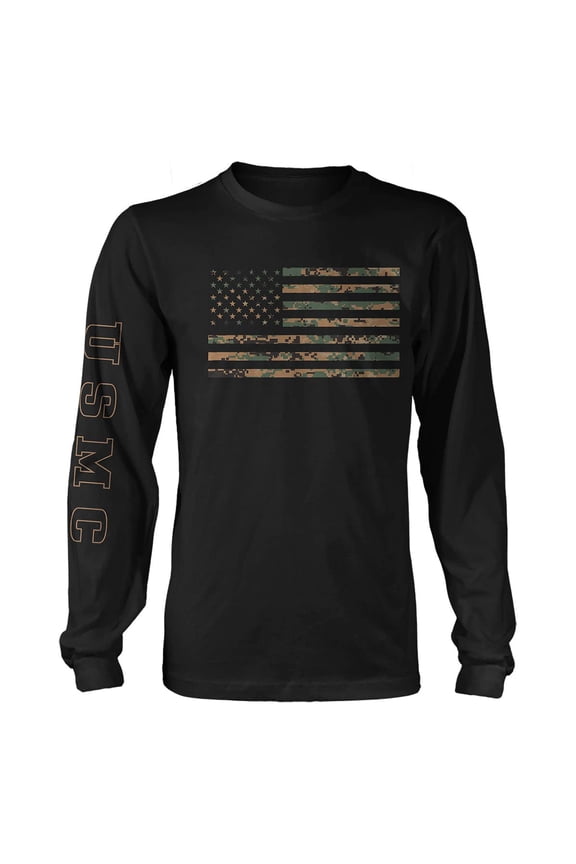 USMC Marine Corps MARPAT Flag Long Sleeve T-Shirt MD