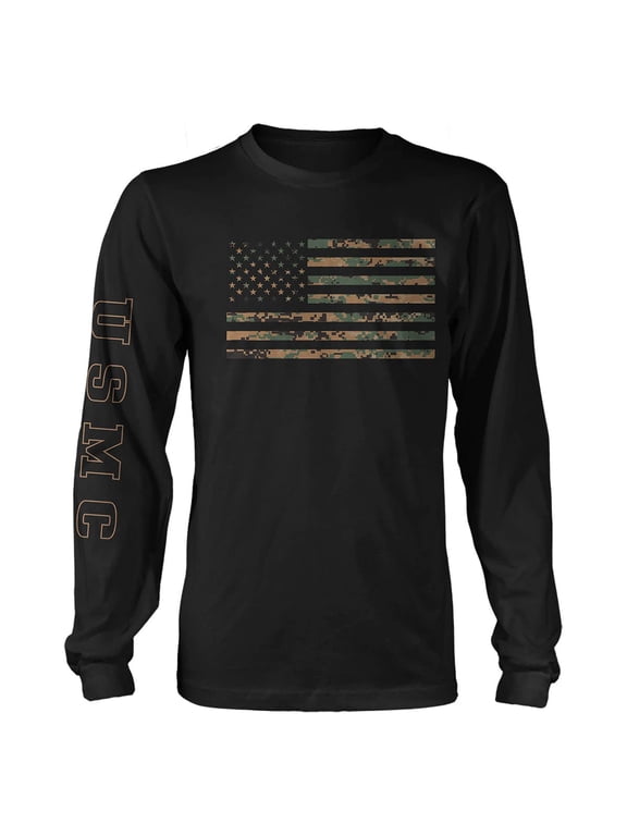 USMC Marine Corps MARPAT Flag Long Sleeve T-Shirt SM
