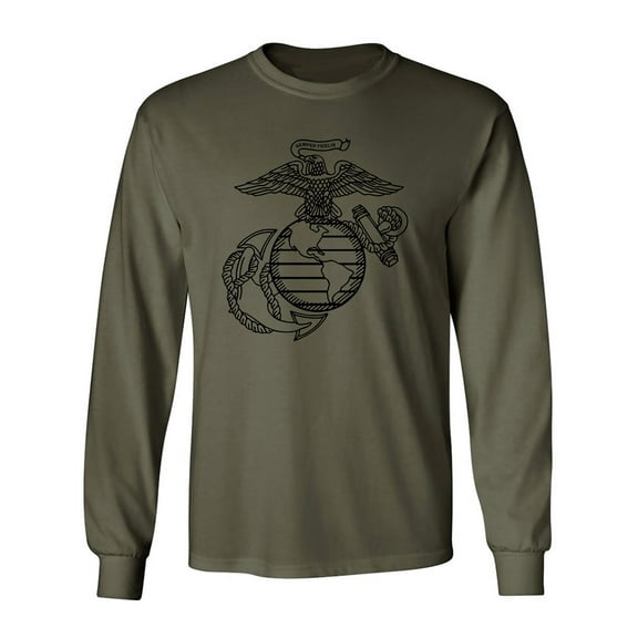USMC Marines Eagle, Globe and Anchor Long Sleeve T-Shirt in Military Green