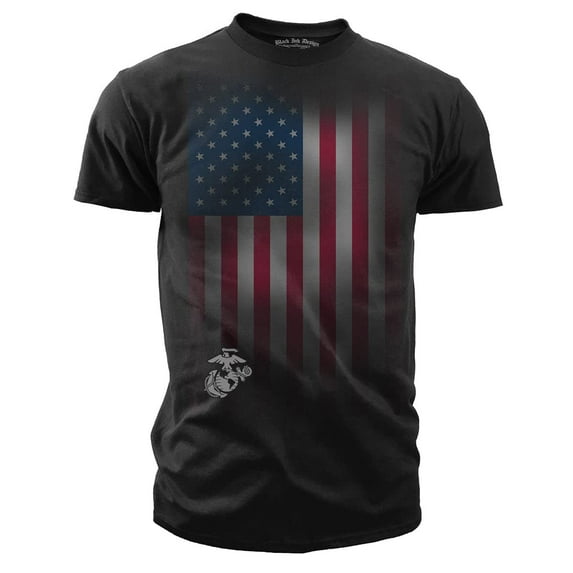 USMC Marines Veteran Flag Military Men's Black Ink T-shirt MD