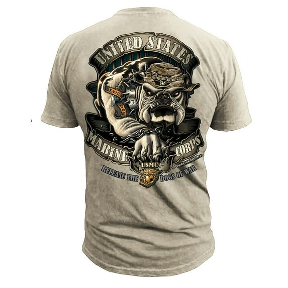 USMC Release the Dogs of War - Black Ink Design T-Shirt Tan XL