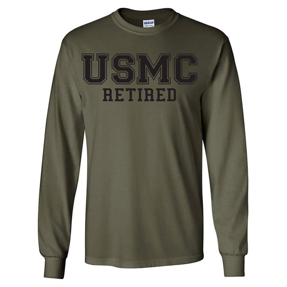 USMC Retired BLACK Logo Long Sleeve T-Shirt