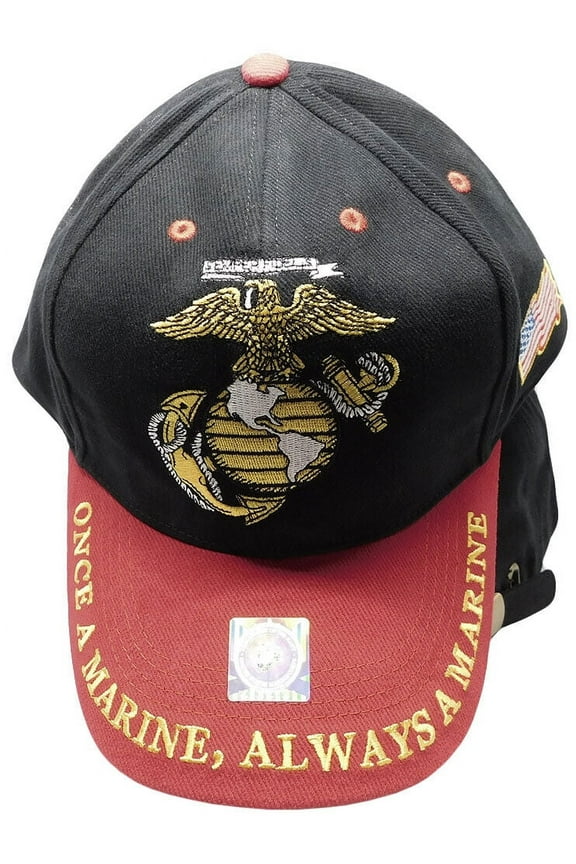 USMC SEMPER FI ONCE A MARINE ALWAYS A MARINE CORPS CAP HAT ALL BLACK LICENSED