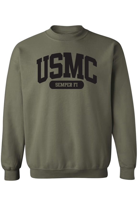 USMC Semper Fi Crewneck Sweatshirt in Military Green