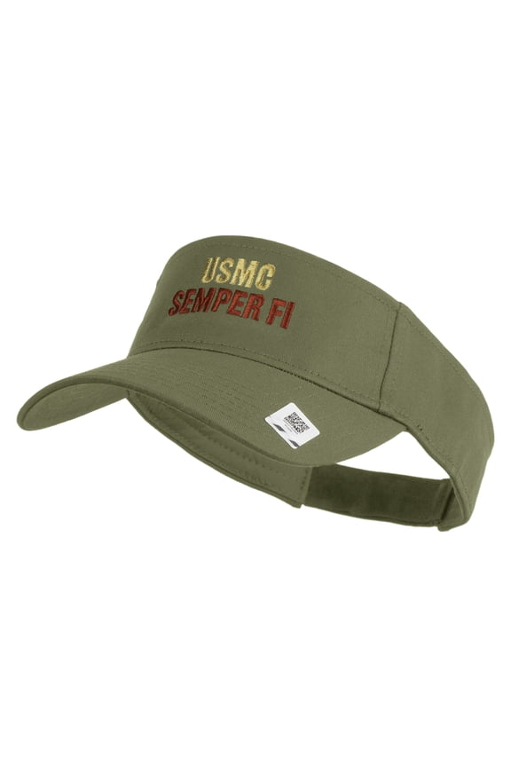 USMC Semper Fi Design Embroidered Cotton Twill Sun Visor - Khaki OSFM