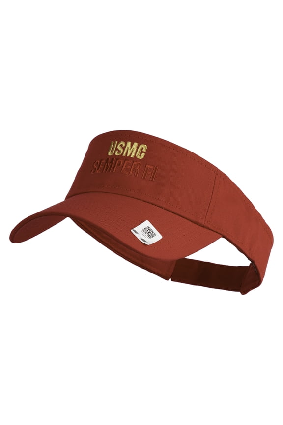 USMC Semper Fi Design Embroidered Cotton Twill Sun Visor - Red OSFM