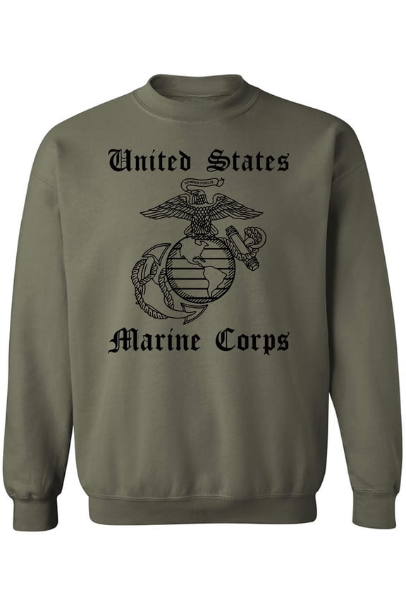 USMC Semper Fi Eagle Globe & Anchor Crewneck Sweatshirt in Military Green